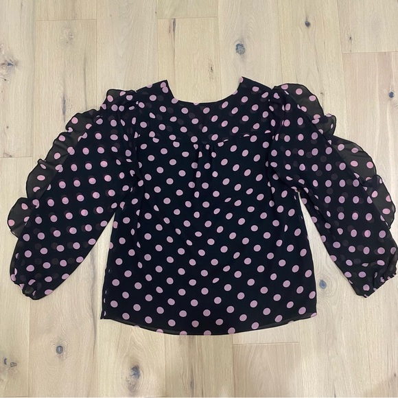 Laura | Black Polka Dot Ruffle Sleeve Long Sleeve Blouse 🖤 - Picture 9 of 14